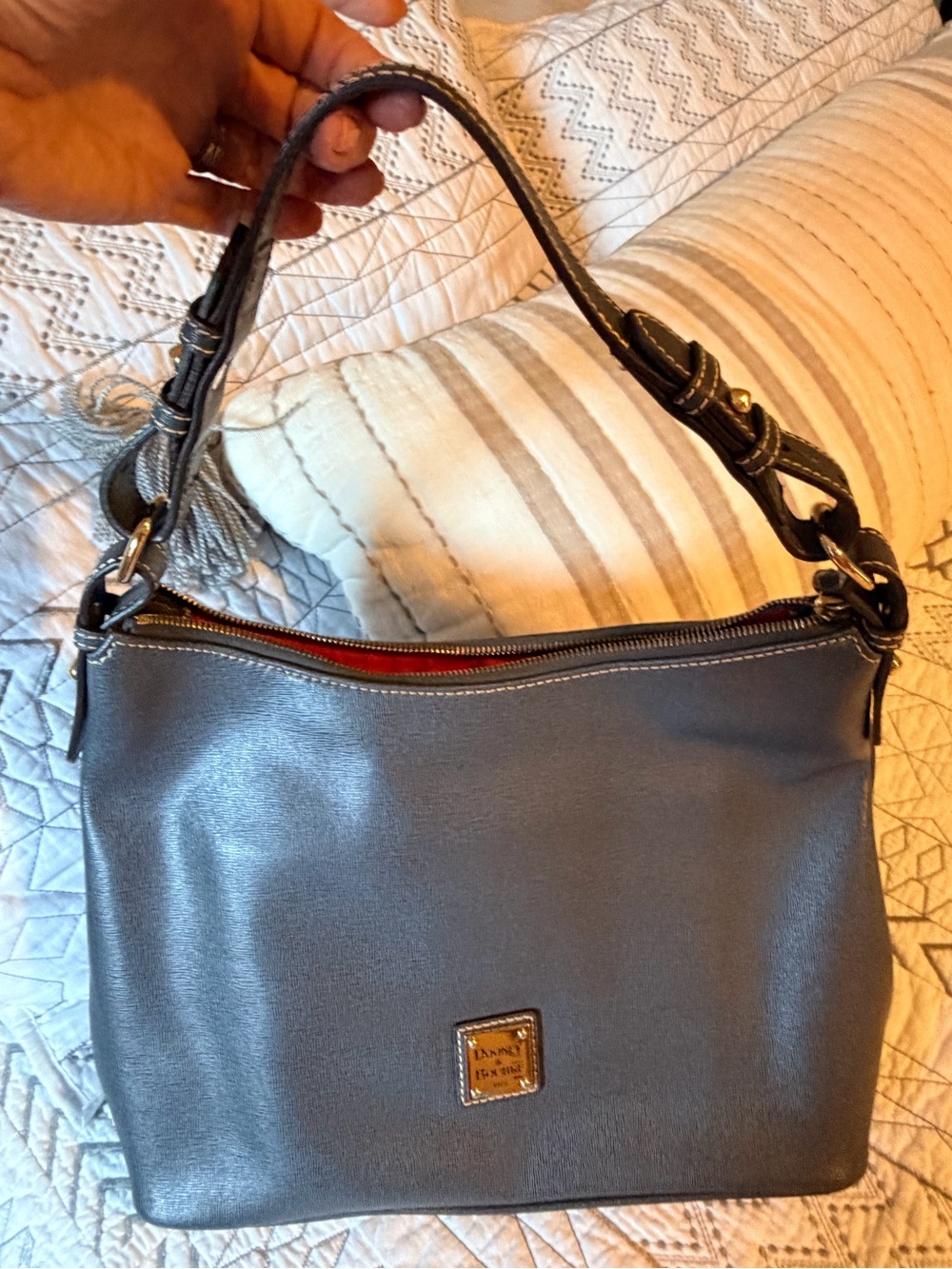 Dooney & Bourke Metallic Gray Leather Shoulder Bag - Picture 2 of 5